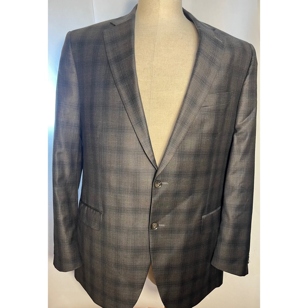 Peter Millar Mens 44T Brown Plaid 100% Wool 2-Button Sport Coat Blazer Jacket